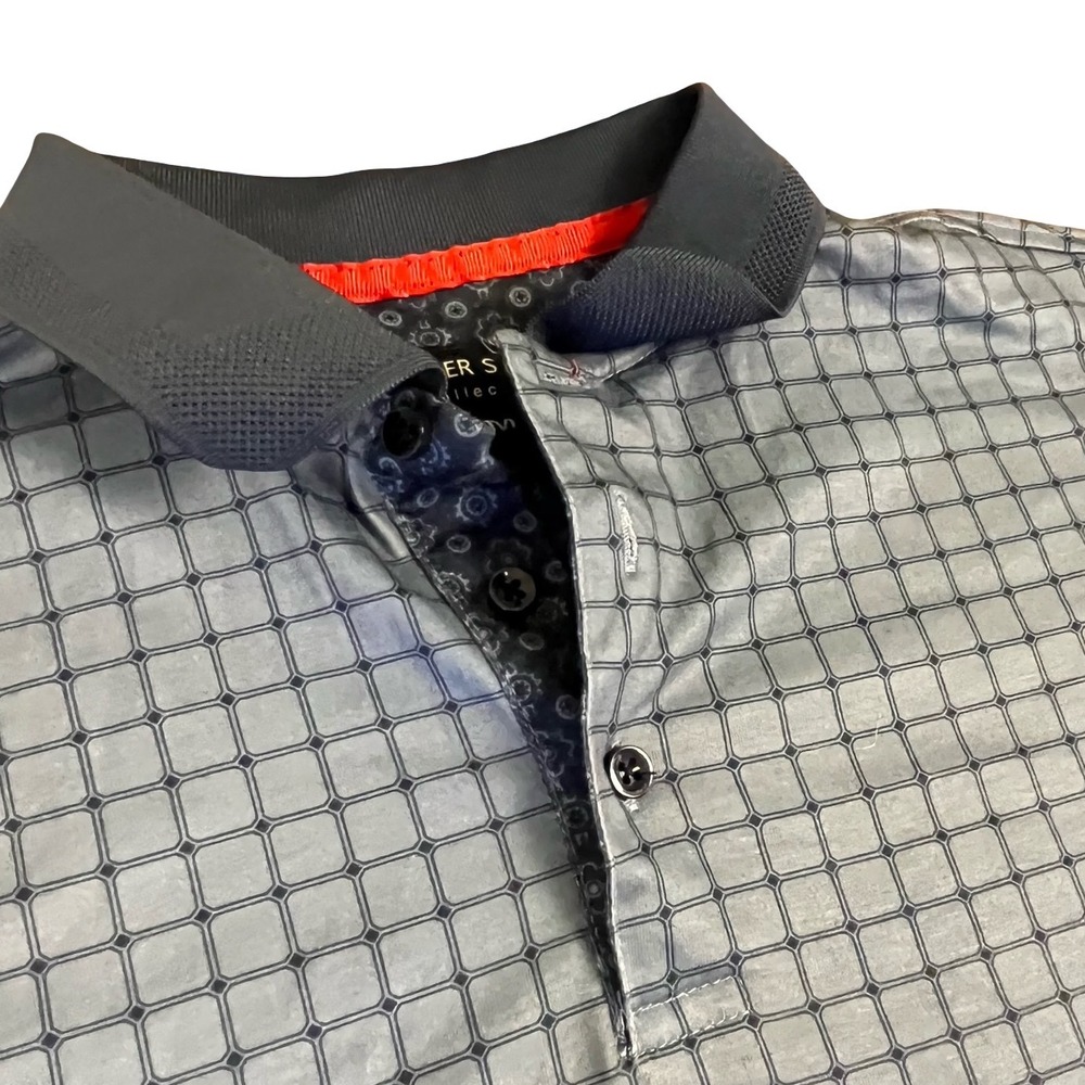 Silver Stone Collection Mens Grey Geometric Grid Short Sleeve Polo Shirt Size M